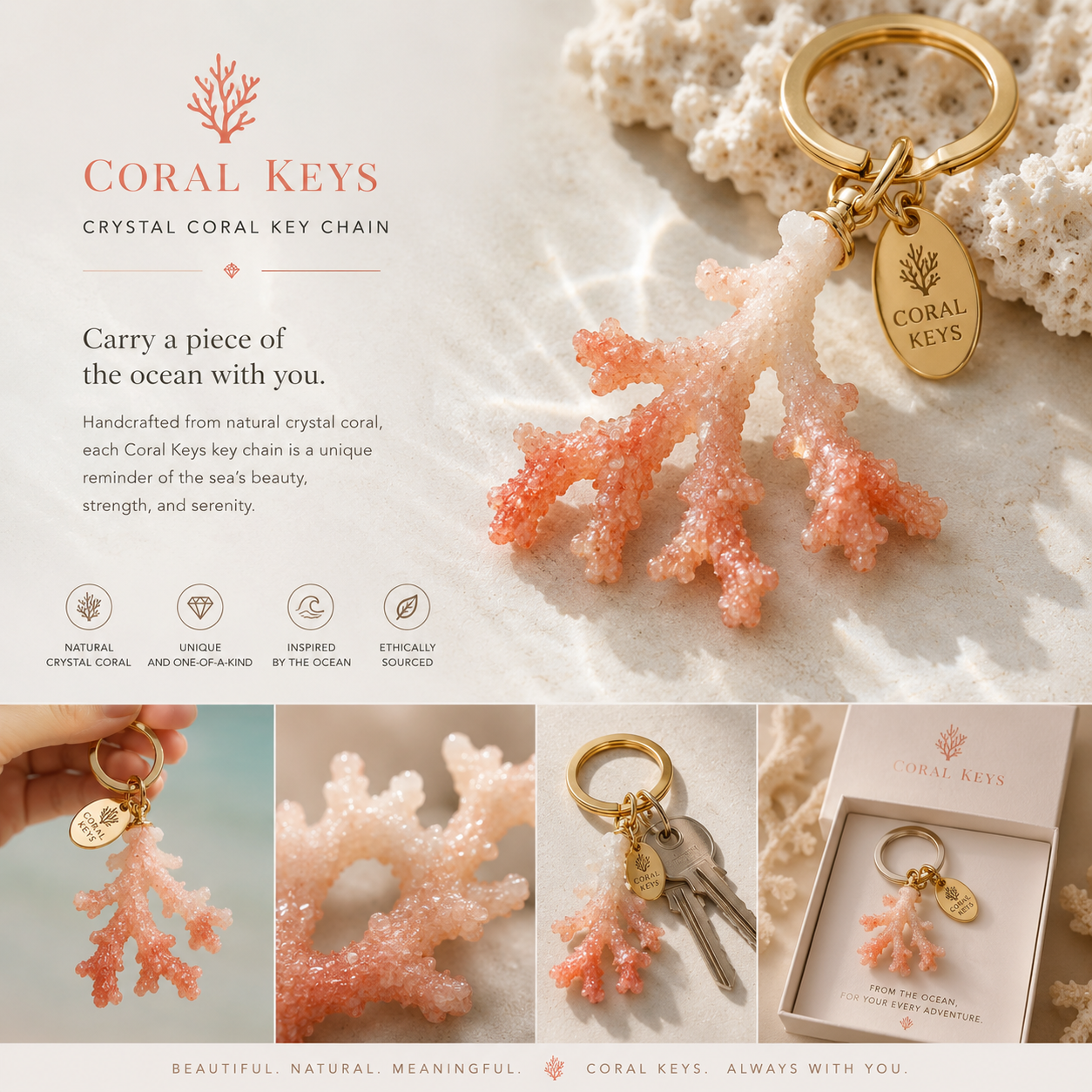 Coral Keys™ Crystal Coral Keychain
